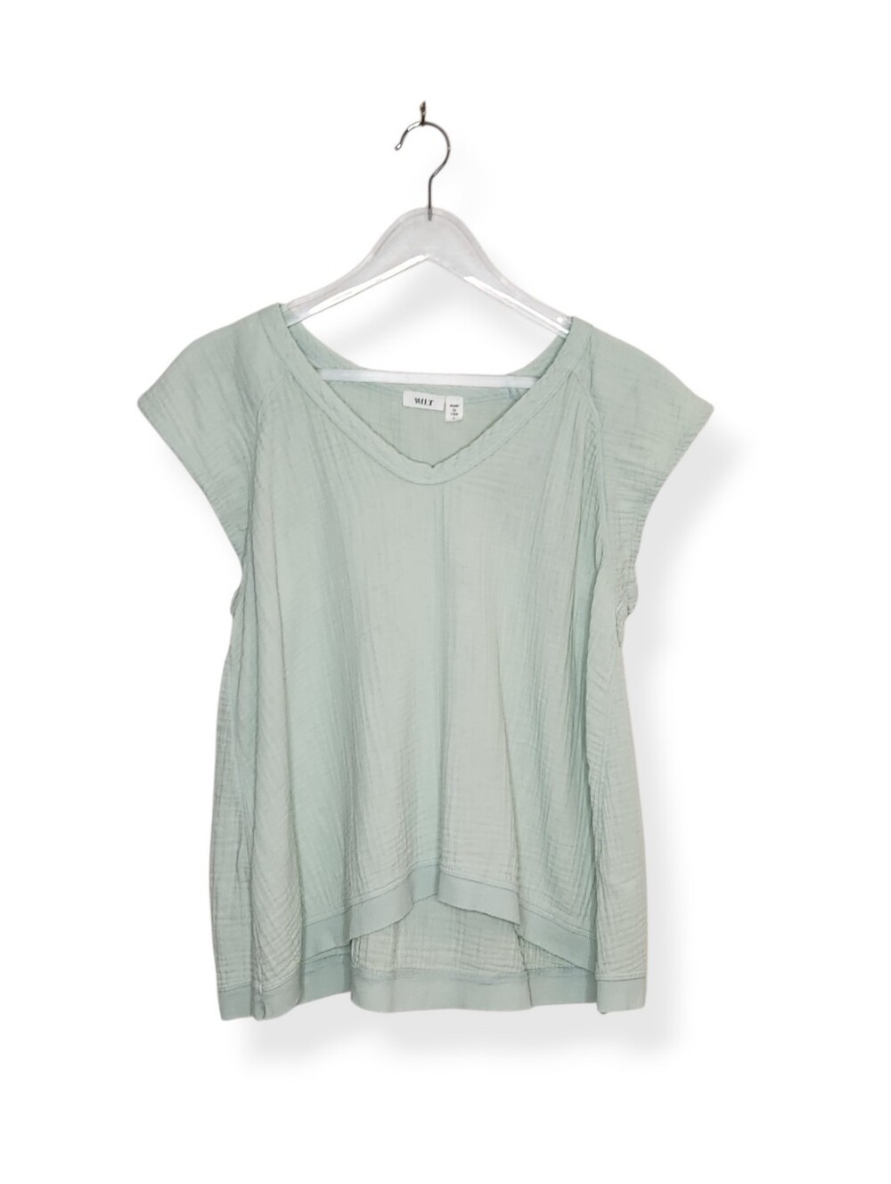 Wilt Sage Green Short Cap Sleeve Cotton Gauze Top Shirt Women's Size Large